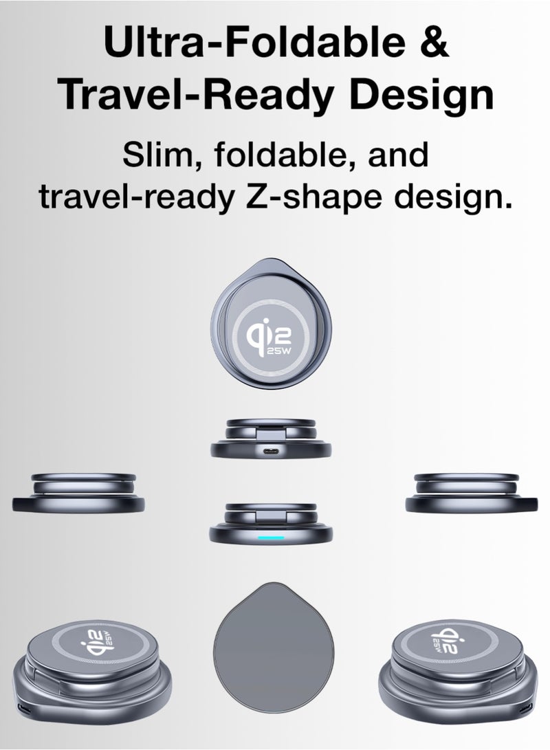 Glassology Qi2 25W 3-in-1 Magnetic Wireless Charging Stand Foldable 360° Rotating Fast Charger for iPhone, Apple Watch & AirPods – MagSafe Compatible, Qi2 Certified, Compact Travel-Friendly Charging Dock with Safety Protection - Image 3